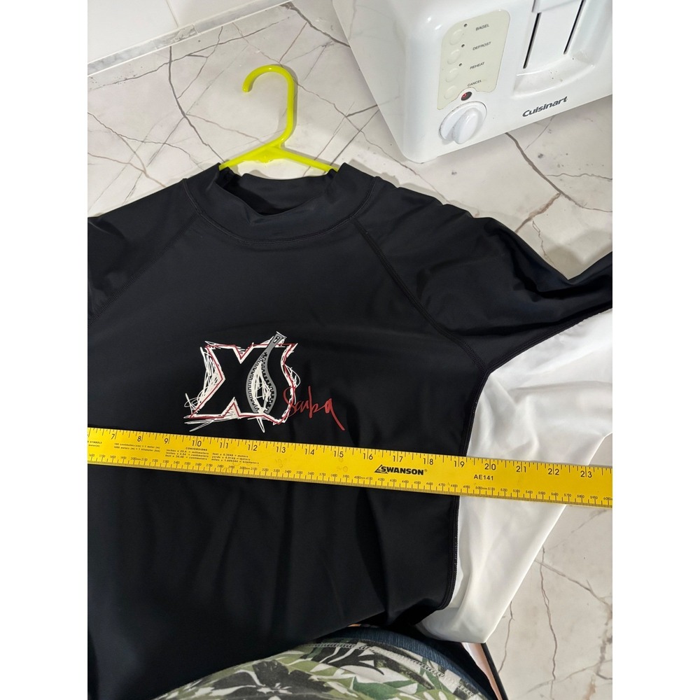 XS Scuba Mens XL Long Sleeve Rash Guard Black White Colorblock Swim Shirt - Picture 8 of 8